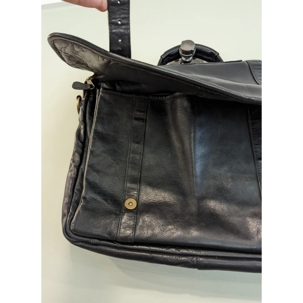 FRYE Vintage Black Leather Flap Over Satchel MISSING PARTS